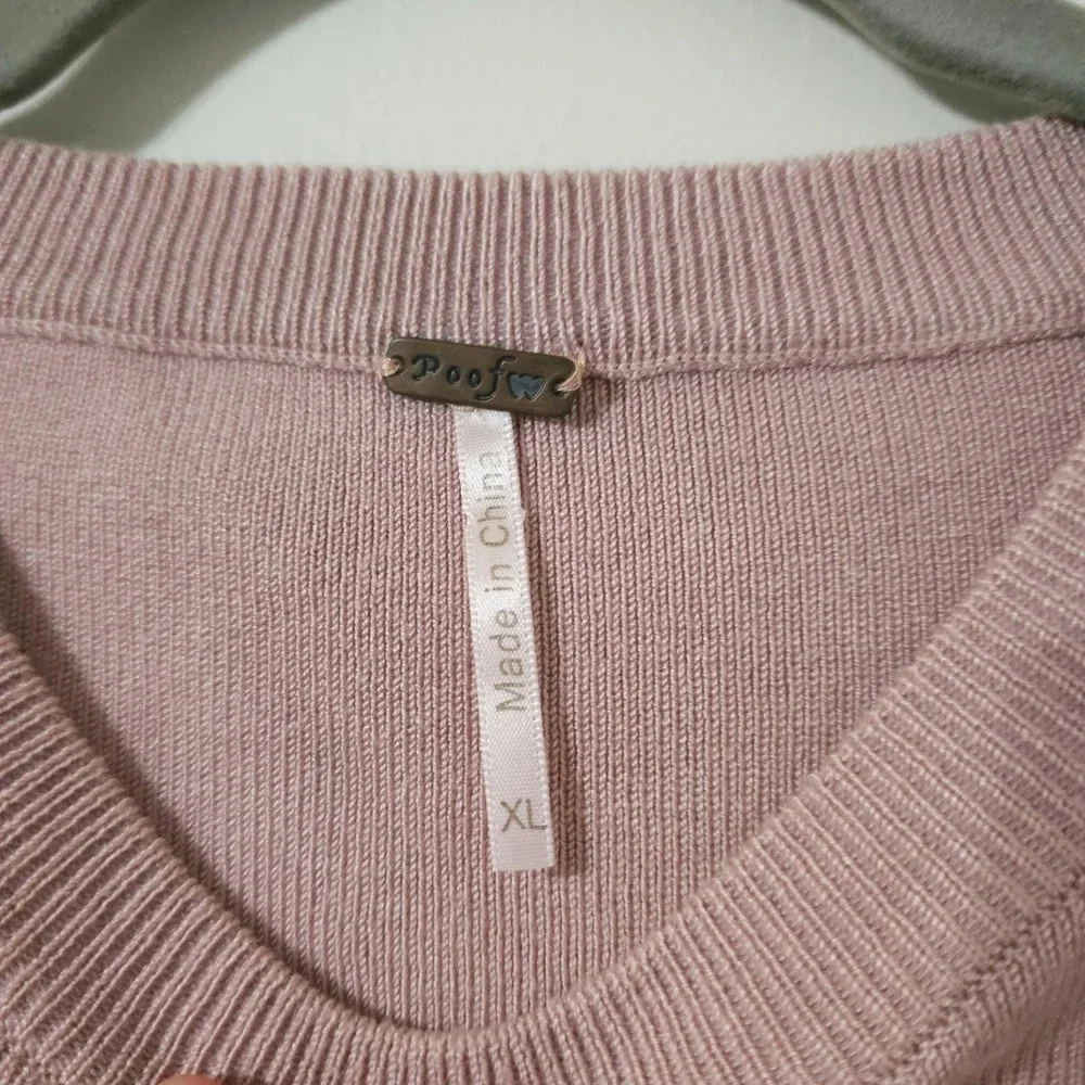 ✨️4/$20 POOF! Dusty Mauve Cropped Knit Crewneck Sweater Long Tiered Bell Sleeves - Picture 5 of 14